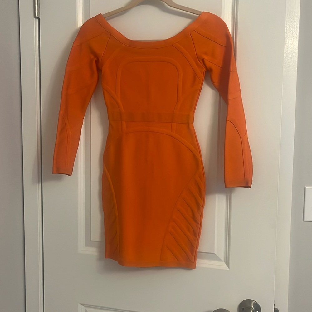 Orange Long Sleeved Bodycon Mini Dress, Size XS